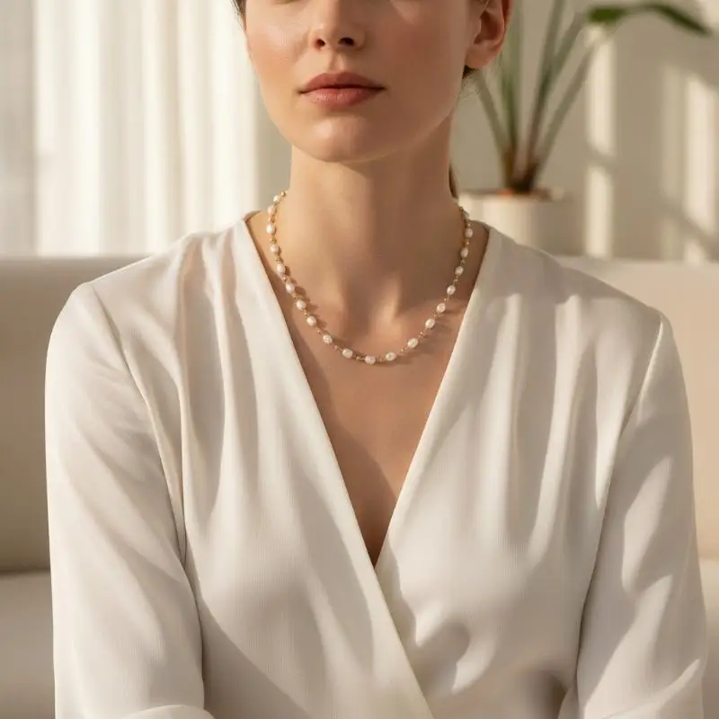 Pearl Necklace French Retro Court Style Gold Plated Allergy Free Alloy Jewelry for Girls School Daily Wear