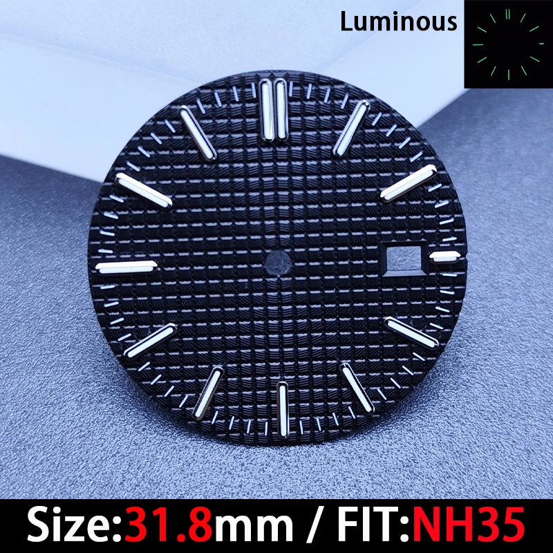 Высококачественный циферблат часов 31,8 мм, зеленый светящийся циферблат-календарь для механизма NH35, аксессуары для часов, ремонт часов