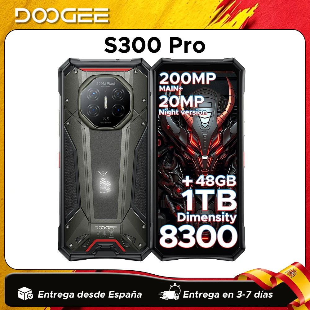 Téléphone robuste DOOGEE S300 Pro 5G, processeur Dimensity 8300, écran 6,78'', 48 Go de RAM (16 Go + 32 Go), 512 Go de ROM, batterie 11000 mAh, appareil photo 200 MP, Android 16