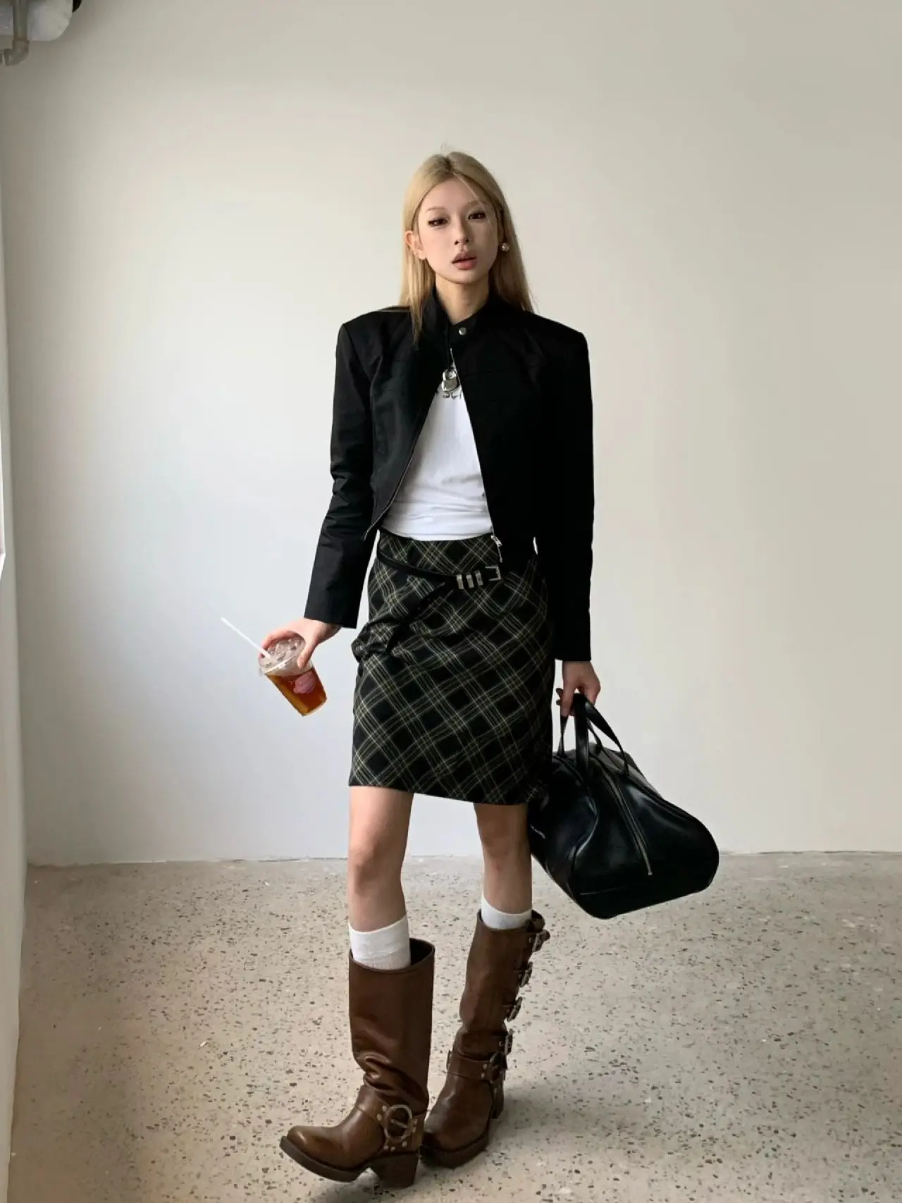 

American Style Retro Plaid Midi Skirt Women's Spring Autumn New INS Trendy Lace High Waist A-Line Skirt Floral Pattern