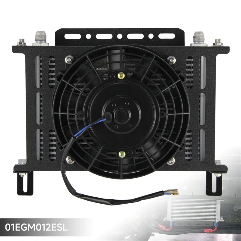 

Universal 8AN 25 Row Oil Cooler Transmission 3/4"-16 UNF + 7" Electric Fan Kit with New Type Mounting Bracket Kit Black/Silver
