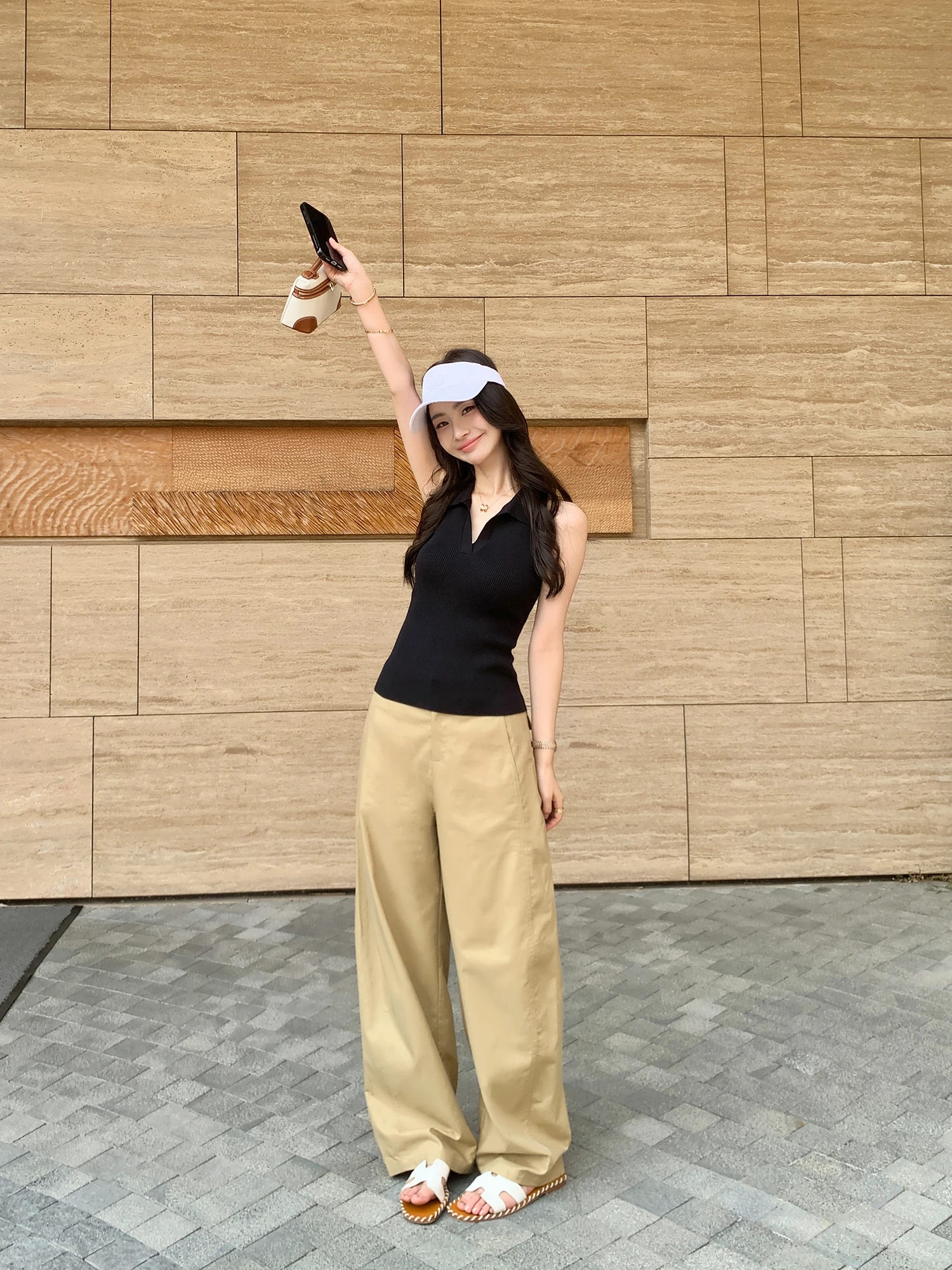 

Pusumede Minimalist Loose Wide Leg Pants Women's Casual Loose Feel Khaki Straight Casual Pants Lenzing Cotton Female Leisure