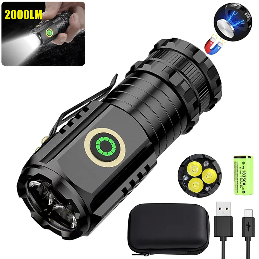 

Powerful Mini LED Flashlight Super Bright Aluminium Pocket Torch Rechargeable Waterproof Hiking Camping Flash Light with Magnet