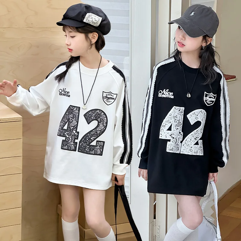 spring design chic teen girls t-shirt cotton Digital printed lace junior kids top children clothes girl blusa infantil menina 14