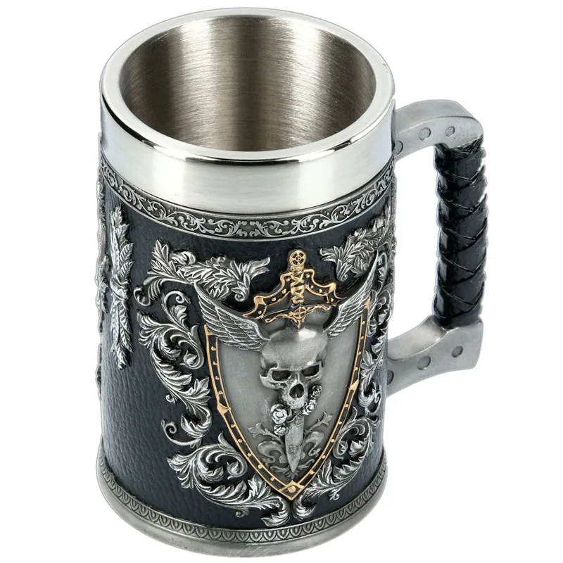 

Medieval Creative 3D Resin & Stainless Steel Beer Mug Tankard Coffee Cup Mugs Cold Drinking Cup for Men Father's Gift