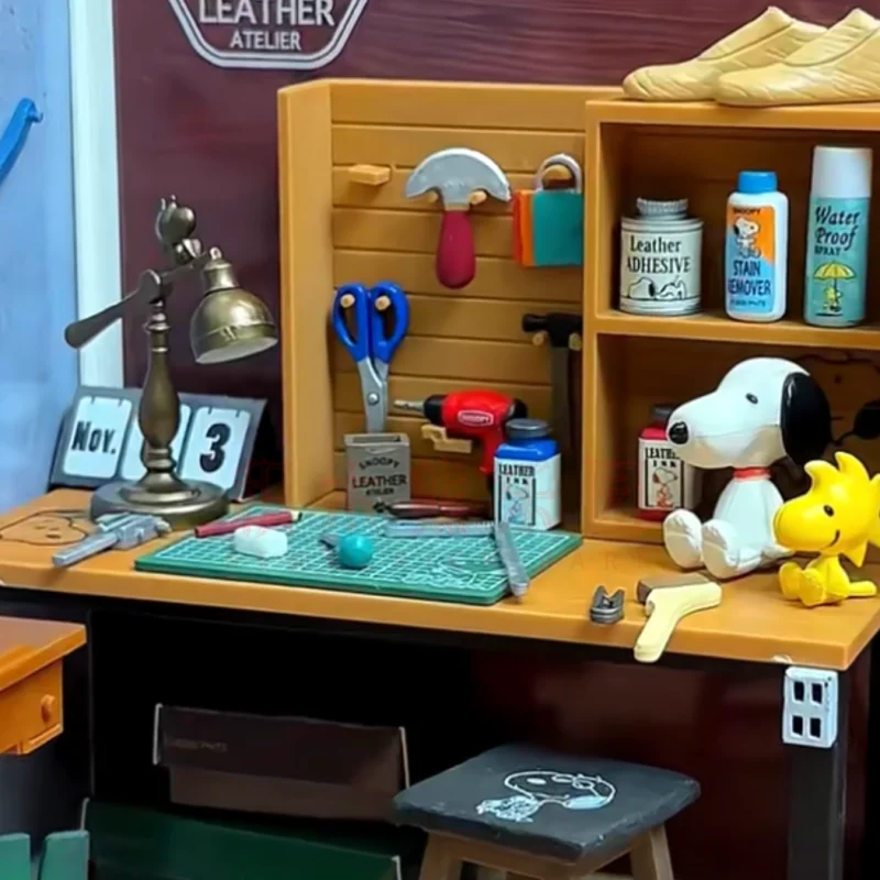 Re-ment Rement Snoopy Leather Atelier Blind Box Miniature Craft Workshop Tailor Shop Dollhouse Accessories Collectible Figurines