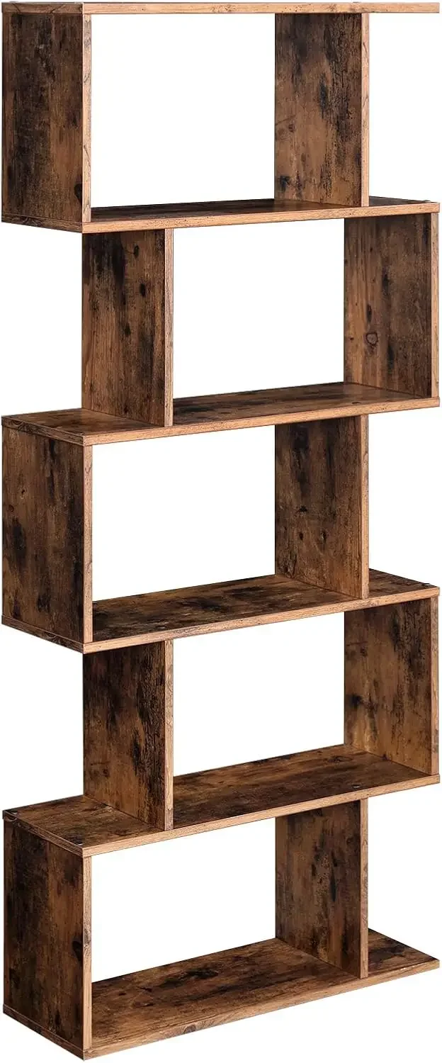 Bookcase, 5-Tier Bookshelf, Display Shelf and Room Divider, Freestanding Decorative Storage Shelving, Rustic Brown ULBC6