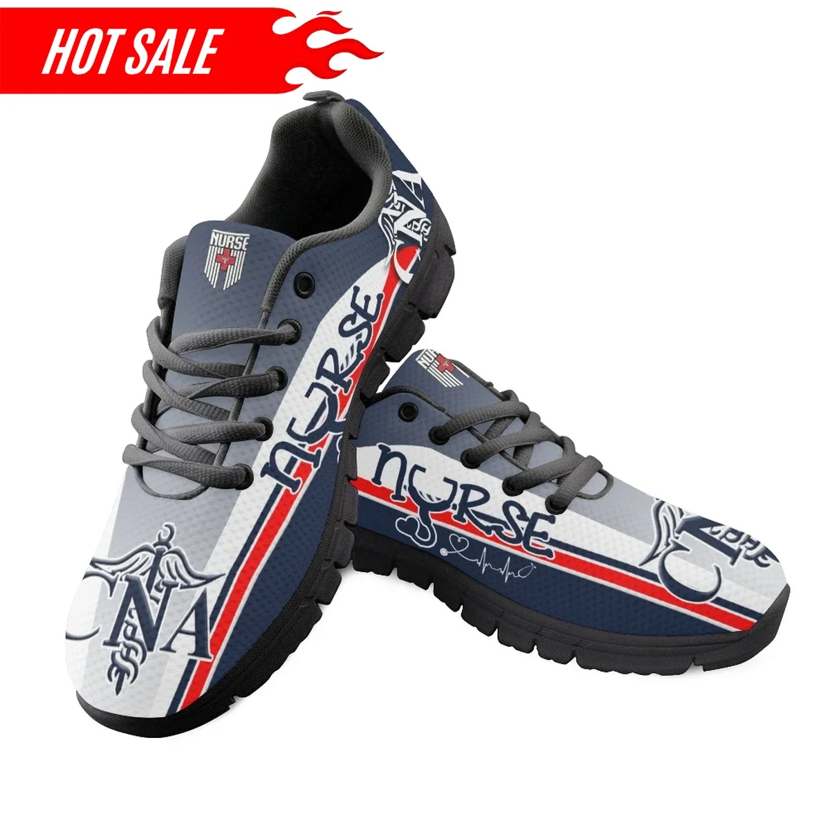 Cute Nurse Cartoon Pattern Flat Shoes for Women Breathable Casaul Mesh Sneakers Lightweight Running Shoes Zapatillas