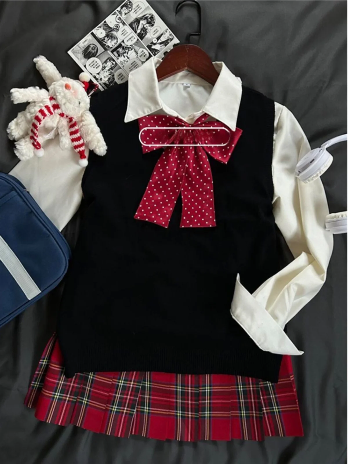 

plus Size 200 Pounds Sweet JK Uniform Knitted Sweater Sleeveless Vest Layered Top Shirt Skirt Set Fashionable Workwear
