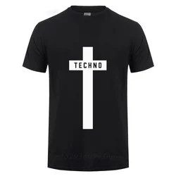 TECHNO CROSS PRINTED T SHIRT MEN Male Short Sleeve Crewneck Cotton T-Shirt Man Clothing Trend Casual Slim Fit Summer Tops Tees