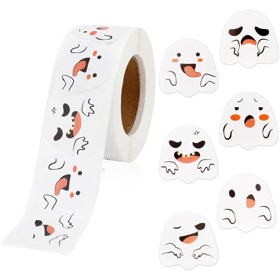 

Halloween Stickers 500 PCS Ghost Stickers Roll 1 Ih Self-Adhesive Cute Ghost Decorative Sticker Decals Cartoon Round Sticker fo