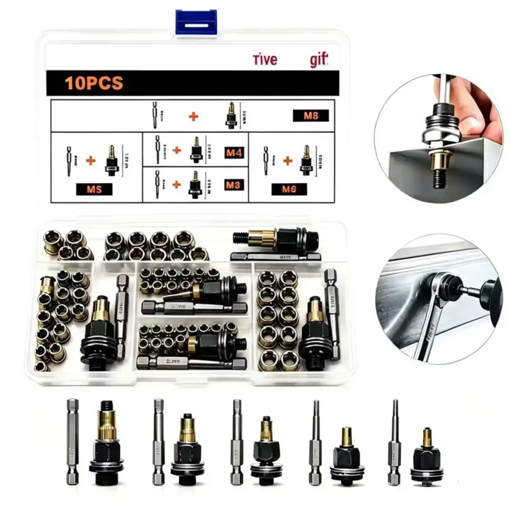 Hand Rivet Nut Applicator Tool Kit Galvanized Steel Threaded Inserts Automotive Repair Fastening Professional Hardware