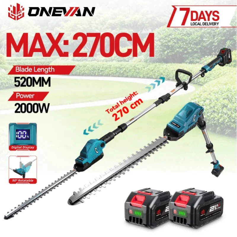 ONEVAN 2000W Elektrische Hochleistungs-Heckenschere, kabellos, für Garten und Rasen, kompatibel mit Makita 18V Akku