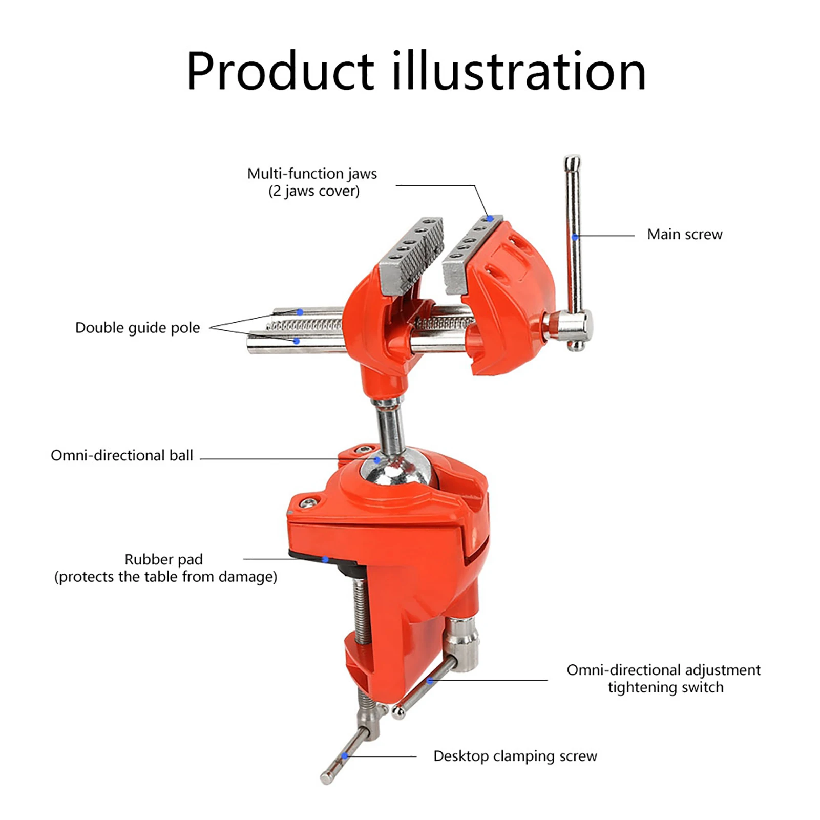 360°Rotating Clamp Vise Adjustable 70mm Jaw Width Vise Table Clamp for Workbench Woodwork Rotating Vise Vise Table Clamp