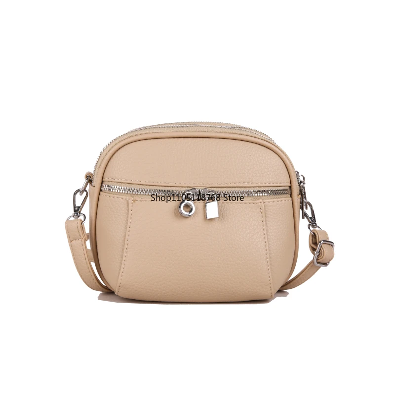 

Модная женская сумка, повседневная универсальная сумка через плечо на одно плечо, мягкая кожаная многослойная маленькая круглая сумка, кошелек для монет