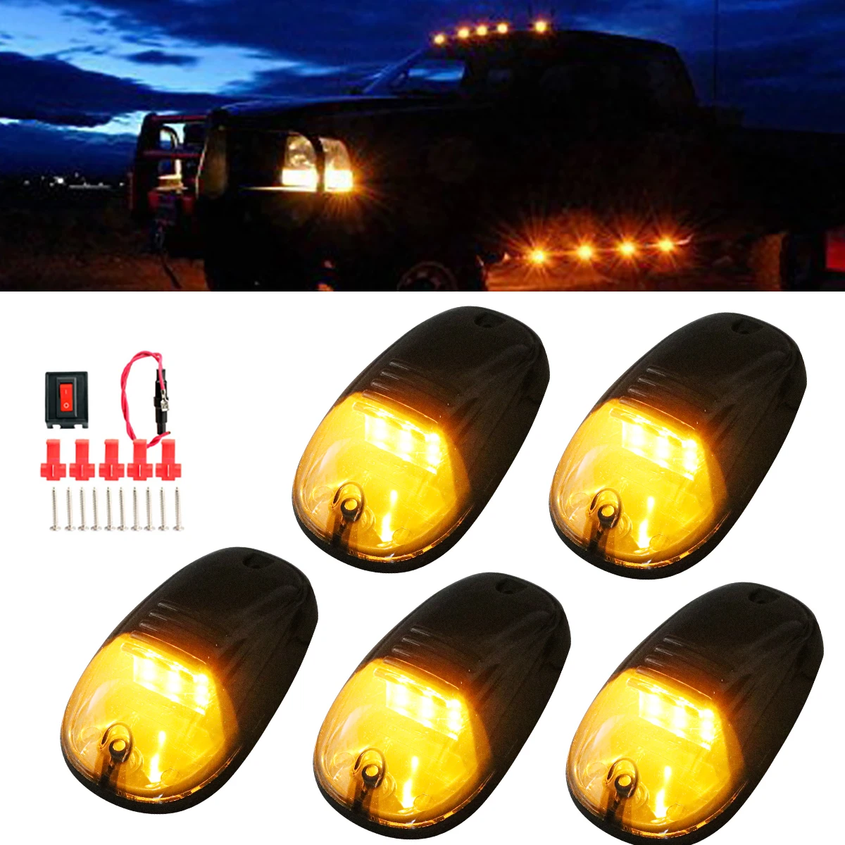 

5in1 Car Strobe Warning Roof Lights Mouse Signal Light Smoked Lens Led Spot Lights Suitable for Car Offroad Truck SUV Pickup