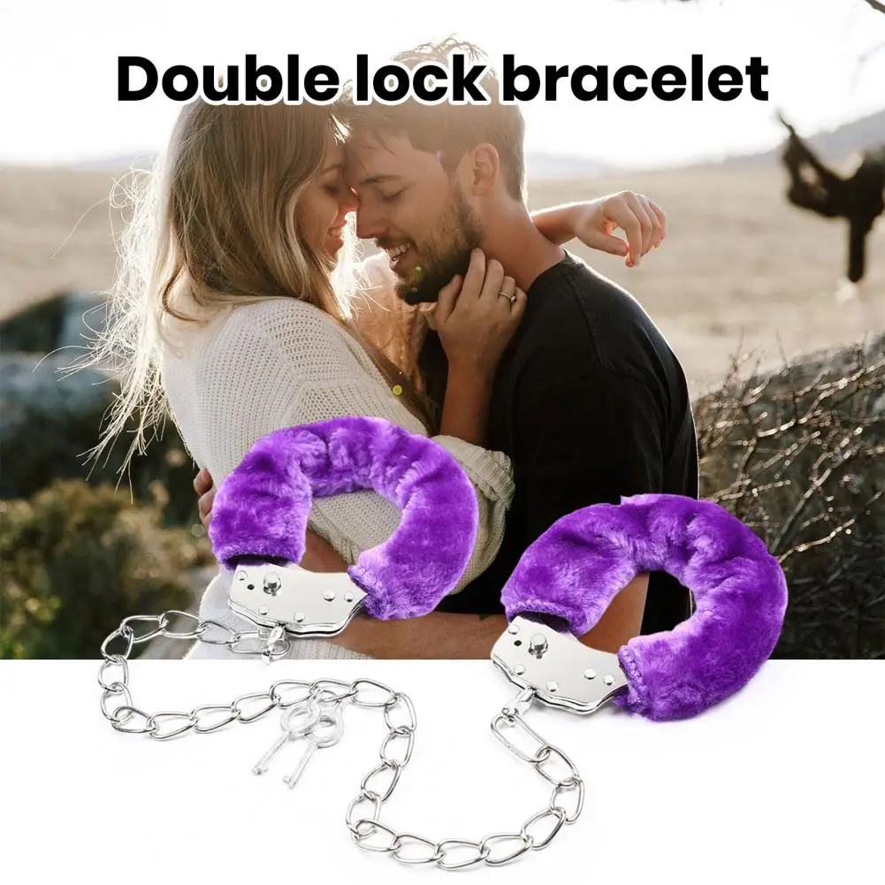 

1 Pair Double Lock Manacle Durable Soft Faux Fur Stainless Wrist Ankle O Ring Heavy Duty Adult Cops Criminal Cosplay Prop