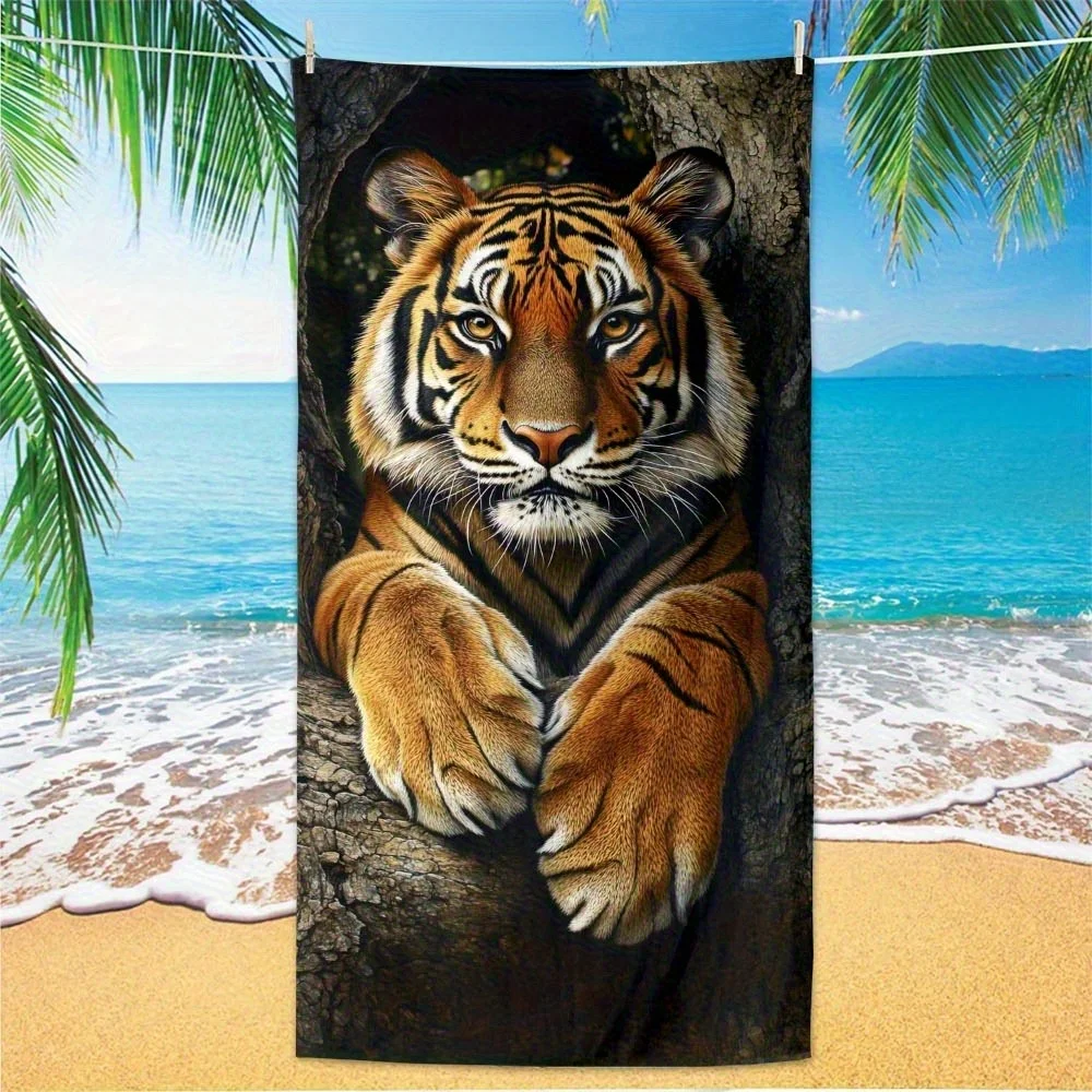 3D Tiger Face Printed Beach Towel Polyester Soft Quick Dry Large Bath Towel Summer Swimming Pool Surfing Blanket