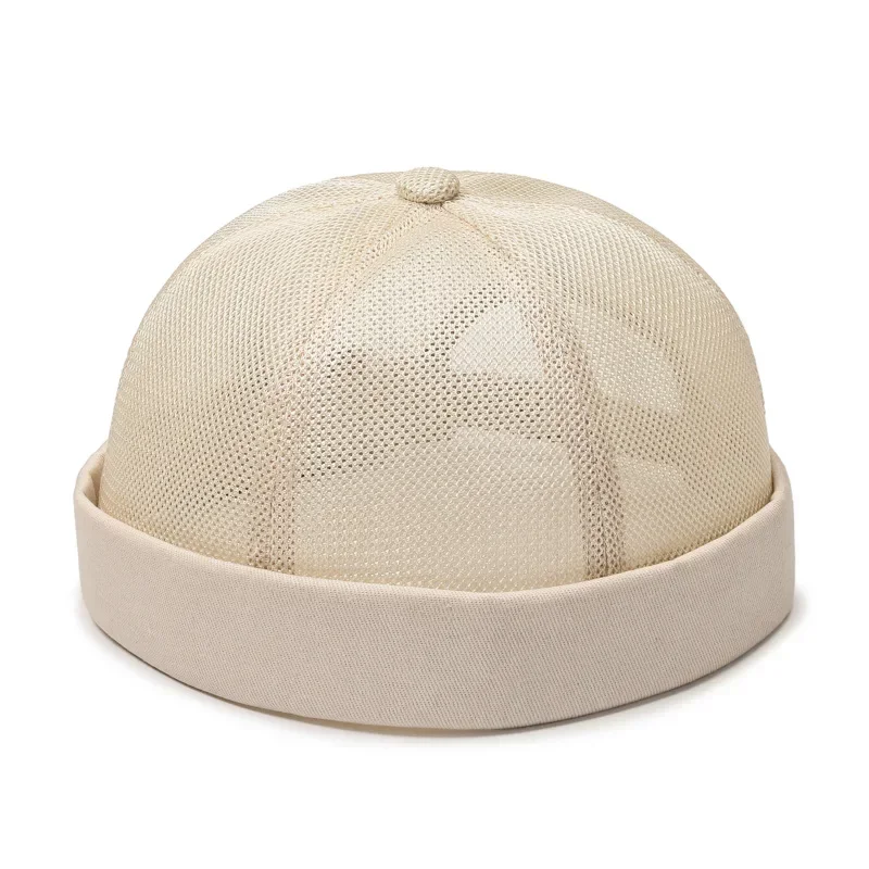 Mens Breathable Mesh Brimless Caps Solid Color Street Portable Docker Sailor Crimping Hats Hip Hop Cap Solid Color Dome Hat