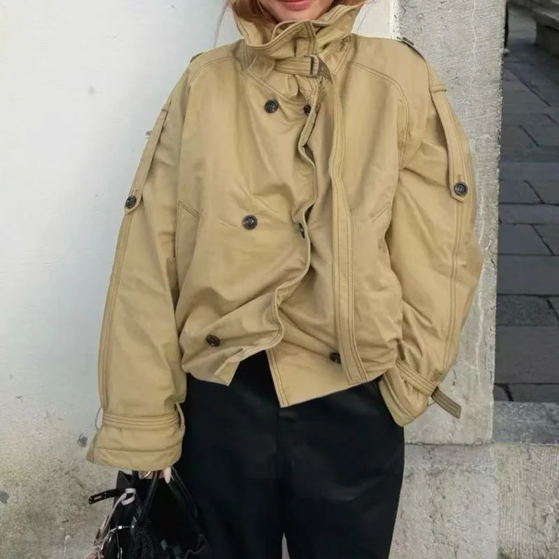 2026, New Arrival, Women's Double-Breasted Jacket, Long-Sleeved Loose-Fitting Cropped Trench Coat, High-Quality Warm Coat, Y2K