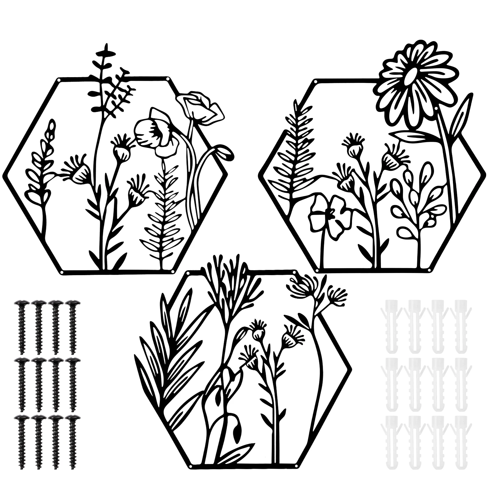 

3Pcs Metal Flower Wall Decor Abstract Floral Wall Hanging Decor Minimalist Metal Flower Sculpture Easy to Install Silhouette Art