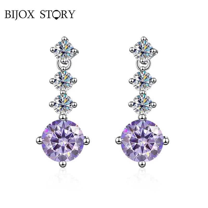 

Серьги-гвоздики BIJOX STORY с цветными муассанитами и бриллиантами, серьги-гвоздики из стерлингового серебра 925 пробы, 21 выбор цвета, женские роскошные ювелирные изделия