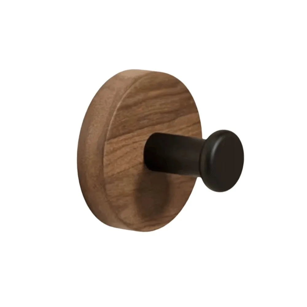 

Creamy Style Solid Wood Hook Wall Mounted Round Design Single Hook Natural Walnut Metal Pothook No Drilling Hook Kitchen