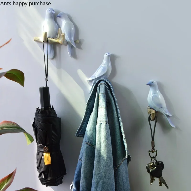 Bird Resin Hook Wall Hanging Hooks Wall-mounted Storage Rack Coat Lothes Hanger Hat Hook Key Shelf Key Holder Organizer