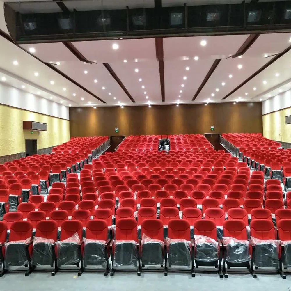 Standard Size Conference Lecture Hall Seat Red Fabric Plastic Materials Auditorium Chair