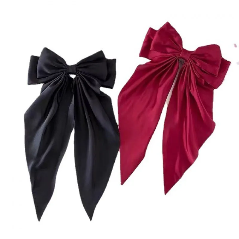 Spring Hair Clip with Ribbon Bow and a Decorative Flower for Women Hairstyle Accessory