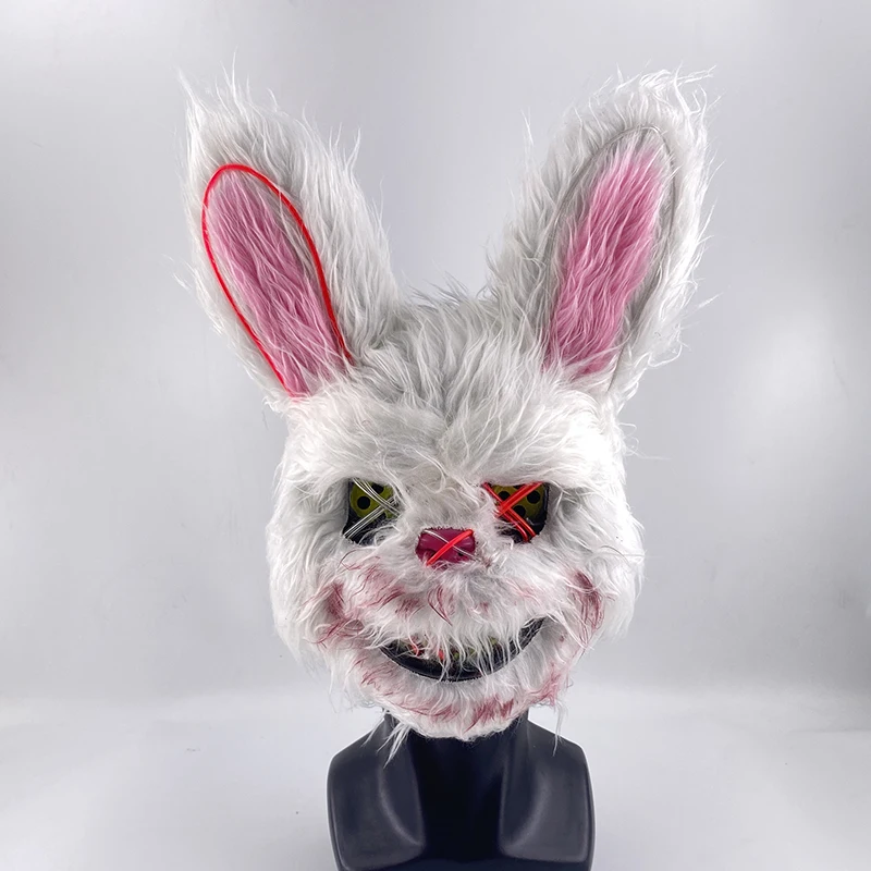 LED Light up Mask Bloody Rabbit Cosplay Mask Halloween Horror Killer Masque Scary Adult Mask Dress Costumes Props Full Face Mask