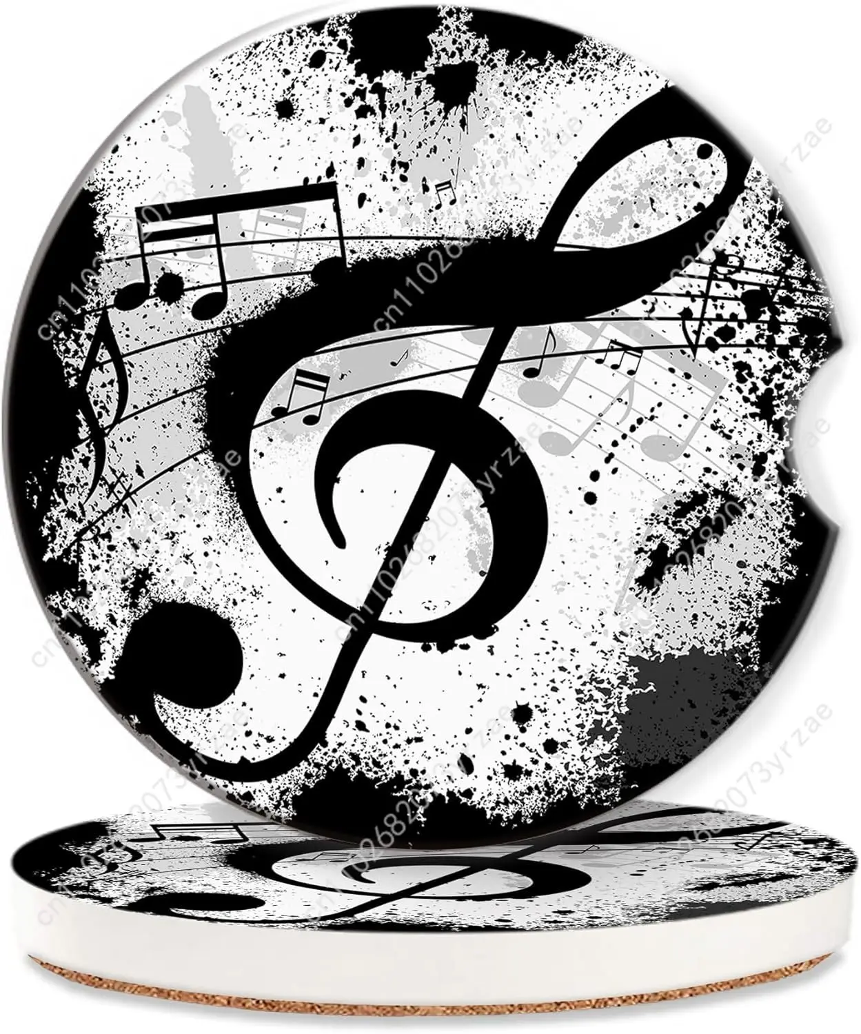 

Black Music Notes Car Coasters 2pcs Absorbent Anti Slip Car Coasters Scalding Waterproof Easy Clean Car Interior Accessories