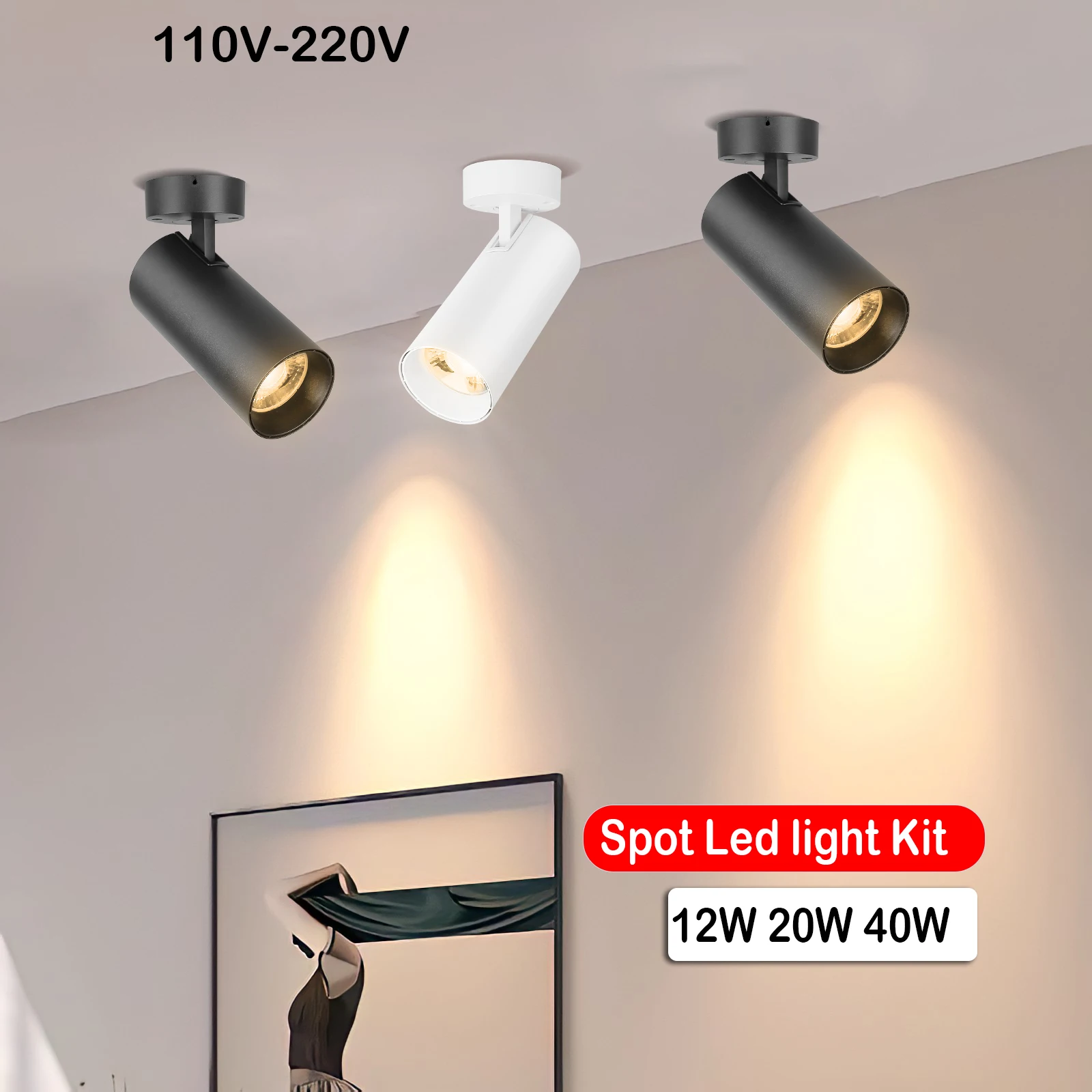 

Потолочный прожектор 110 В, трековый светильник, светодиодный точечный светильник, 40 Вт, точечная лампа для гостиной, прожектор, внутренний направленный потолочный светильник