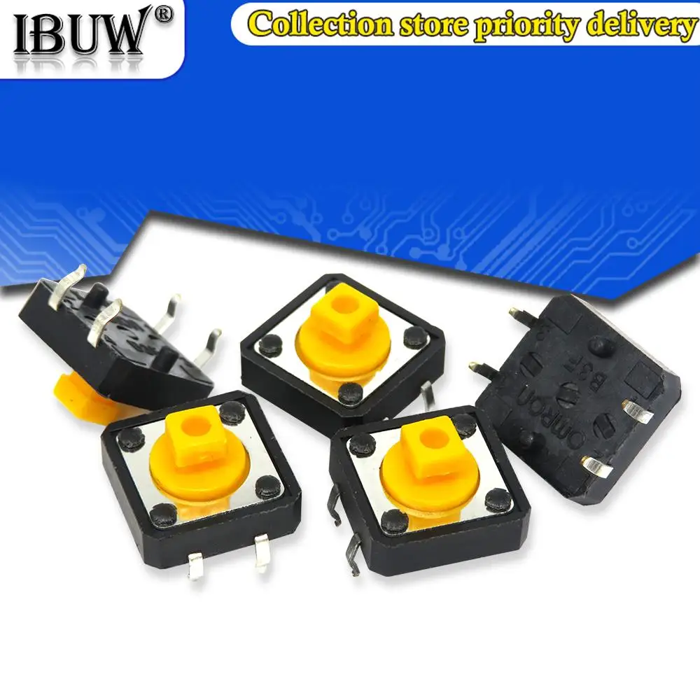 20PCS 12x12x7.3 mm Tactile Switches Yellow diygba Square Push Button Tact Switch 12*12*7.3 mm Micro Switches