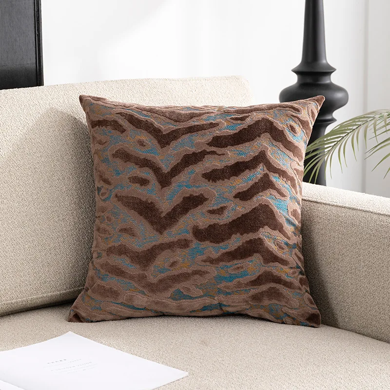 Luxury Cut Velvet Zebra Print Pillow Cover 18x18Inch Blue Beige Brown Coffee Grey Green Soft Decorative Throw Cushion Case