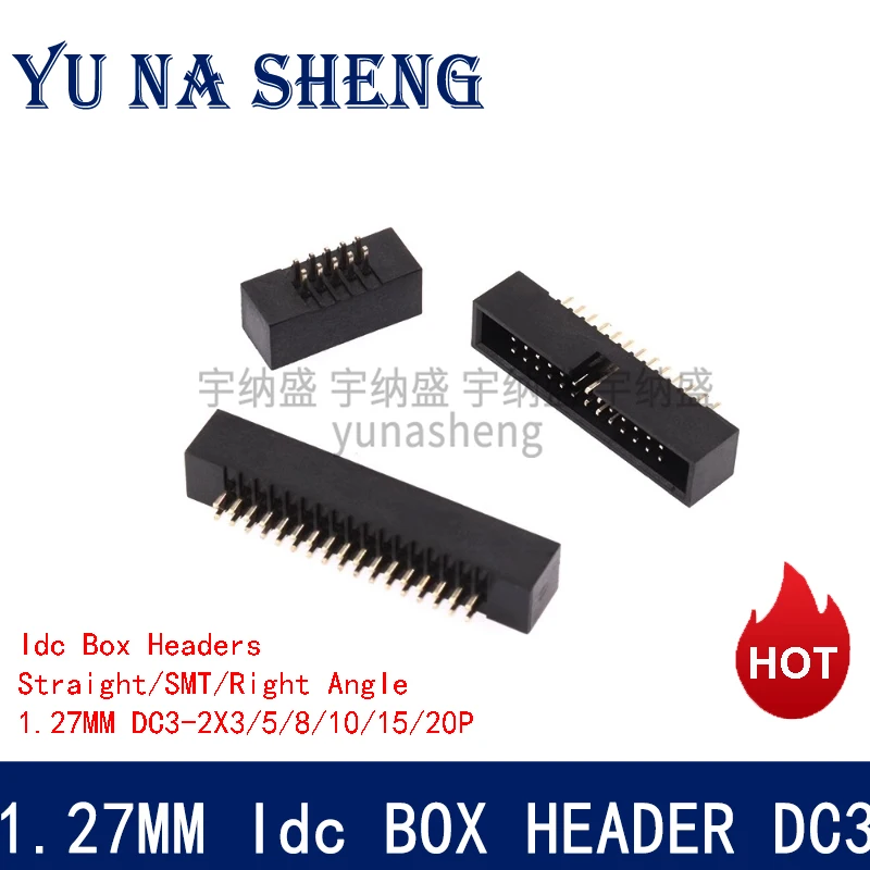 10 قطعة DC3 1.27 مللي متر DIP مستقيم الزاوية اليمنى SMT مزدوج 6/8/10/20/30/40/50P ISP ذكر دبوس IDC JTAG المقبس صندوق رأس 2x10p 2x3p #3