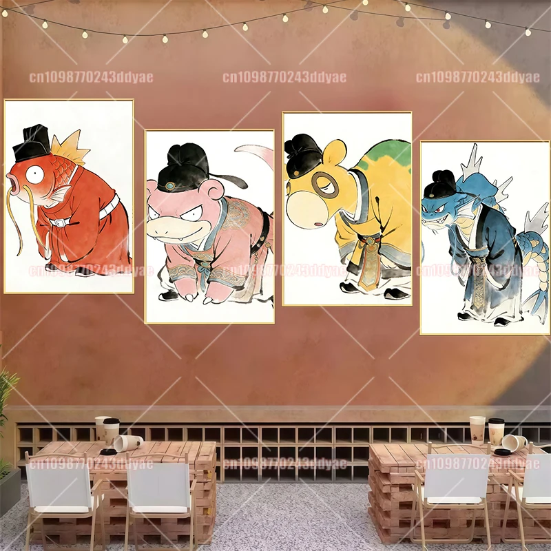 Pokemon Ink Antique Poster Gengar Psyduck Arcanine Lucario Gardevoir Print Anime Character Wall Art Print Living Room Decor - view 2