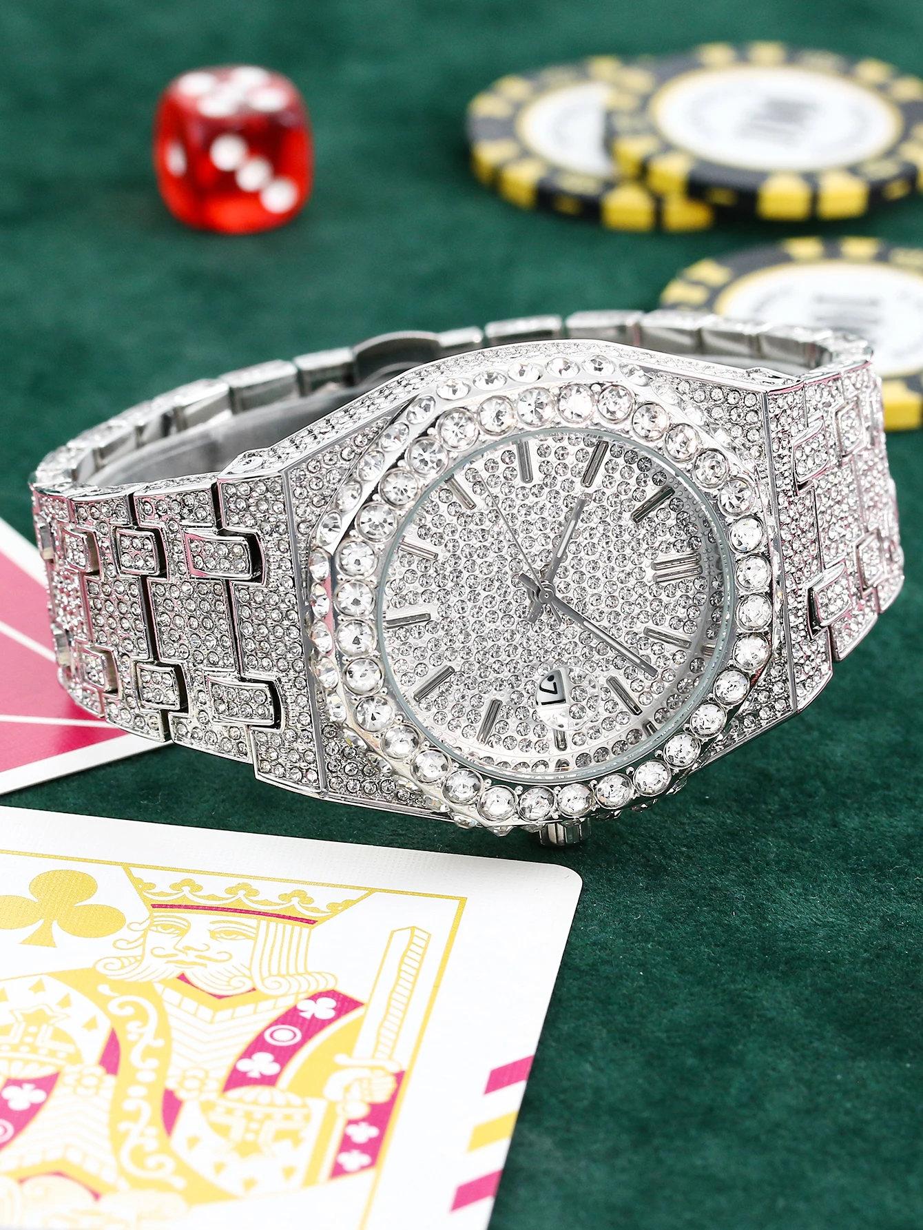 Luxury diamond set men wristwatch High quality heavy watch Waterproof Fasion business Satinless Quartz watch for men