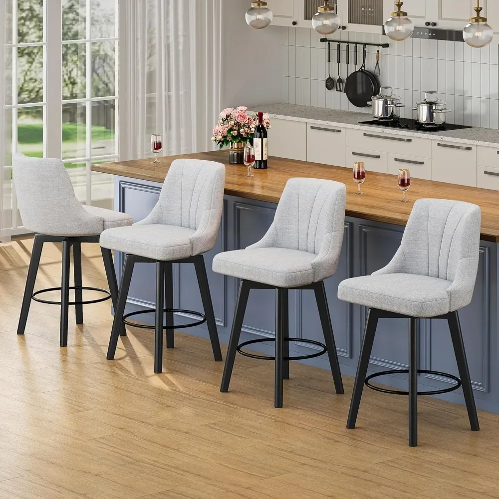 

Counter Height Swivel Bar Stool, 24" Upholstered Fabric Barstools Set of 4, Counter Stool Chair with Back & Solid Wood Legs