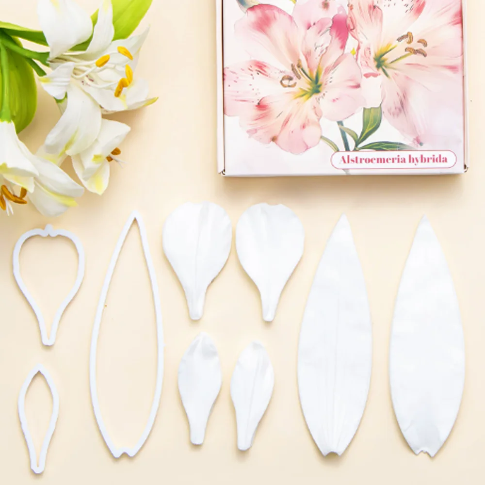 Alstroemeria Fondant Flower Mold  Petal,Leaf Silicone Veining Mold With Plastic Cutters Set DIY Handicraft Cake Decor