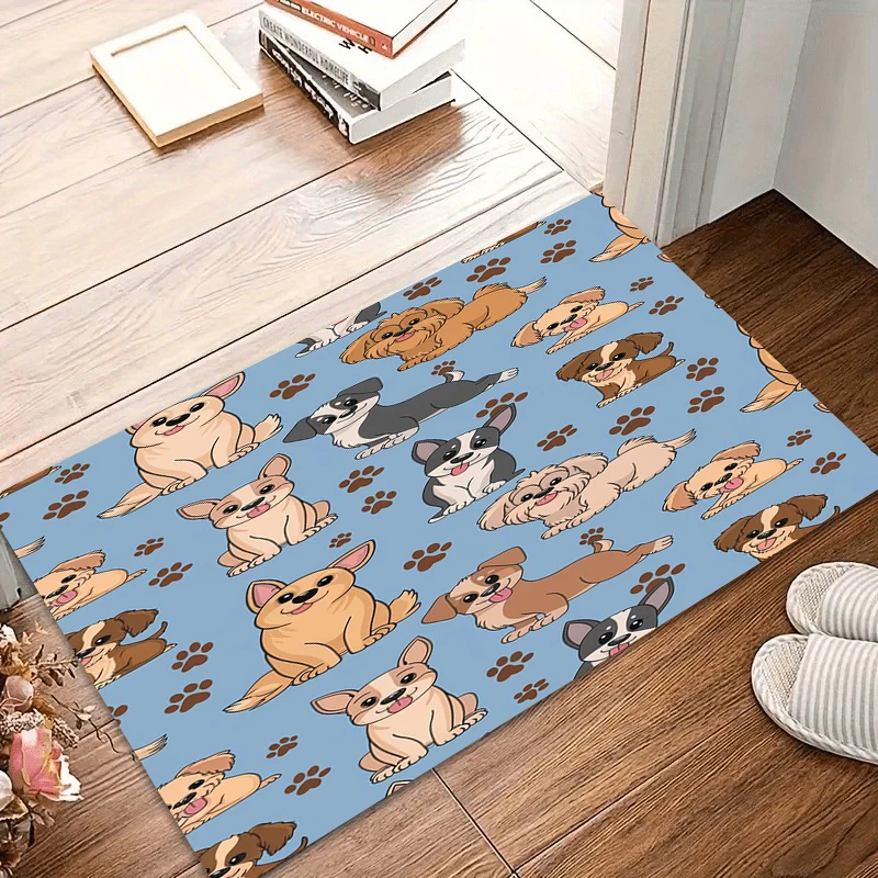 Light Blue Carpet Cartoon Dog Breed Entry Door Mat Non-Slip Area Rug Carpets for Living Room Decor Soft Rugs for Bedroom Gift
