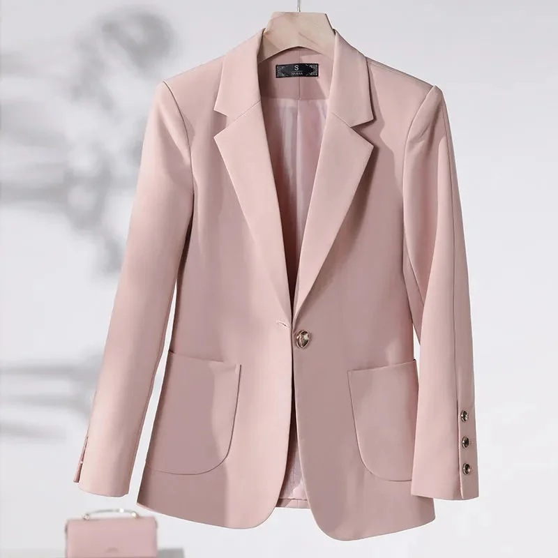 

Spring Autumn New Pink Ladies Formal Blazer Women Outerwear Female Long Sleeve Single Button Slim Business Work Wear Jacket Coat