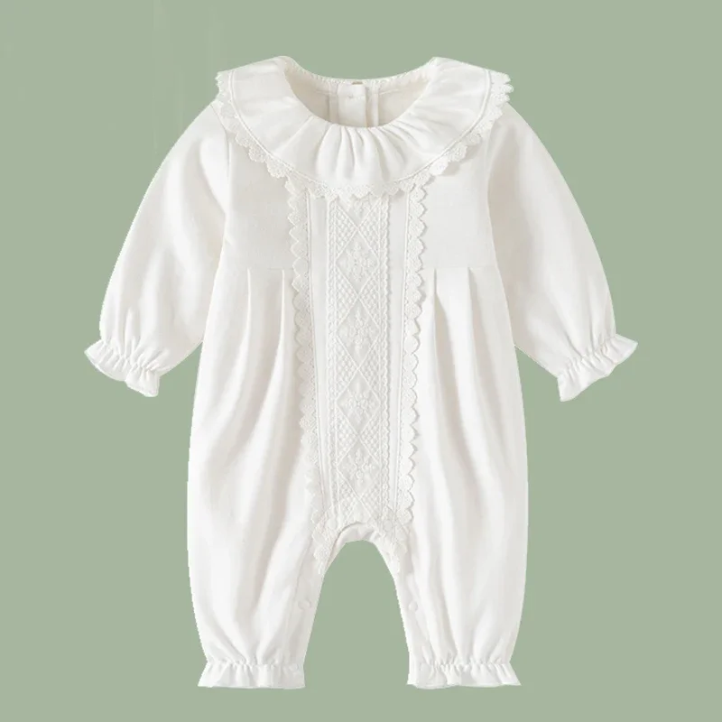 

2025 New Autumn Infant Baby Girls Jumpsuit Long Sleeved Lace Splice Toddler Baby Girls Romper 0-24M Children Clothes
