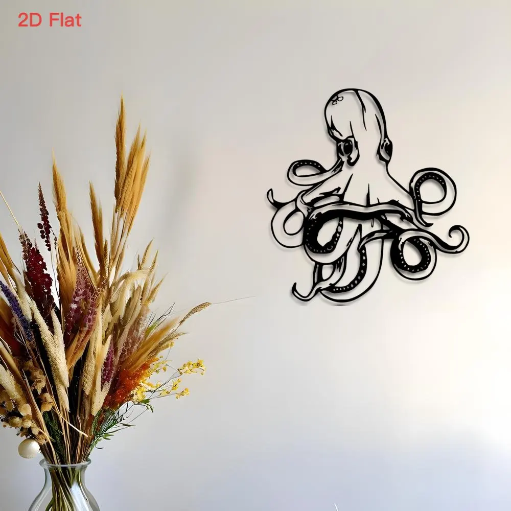 CIFBUY Wrought Iron Wall Art Laser Cut Octopus Metal Decor Black Ocean Guardian Nautical Modern Marine Theme Bedroom Room Orname view 3