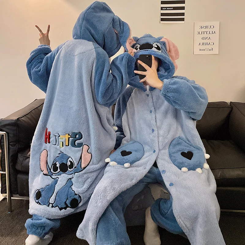 Anime ponto 2 pçs pijamas de pelúcia conjunto robe mulher inverno quente coral veludo homewear terno disney dos desenhos animados com capuz engrossar roupas de noite