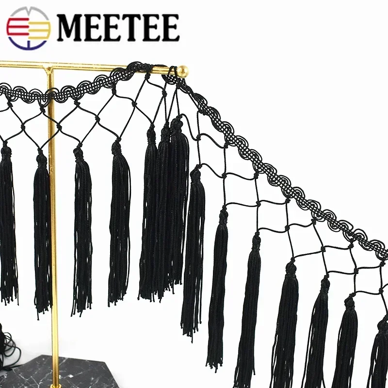 1/2/3M Meetee 14cm Knotted Tassel Fringe Lace Trim Ribbon for Latin Dance Clothes Hometextile Decoration DIY Sewing Accessories