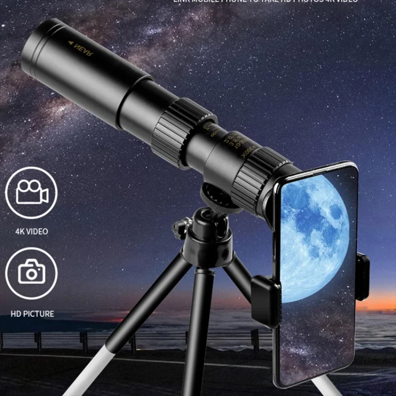 Metal 10-300X Zoom HD BAK4 Powerful Binoculars Long Range Prismatic Portable Professional Telescope Monocular for Hunting