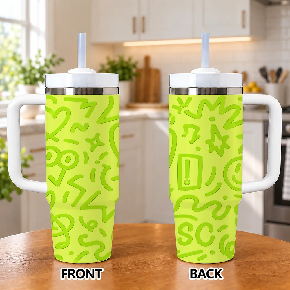 Interesting blue lines Vacuum Flasks 40oz Insulated Stainless Steel Tumbler with Handle & Straw, Hot Cold Gift Cup