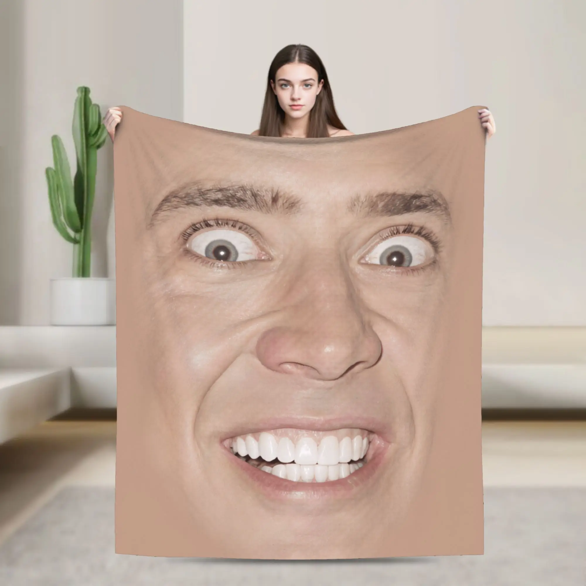 Cozy Blankets Camping Nicolas Cage Funny Face Meme Bedding Throws Print  Bedspread For Chair Sofa Bed