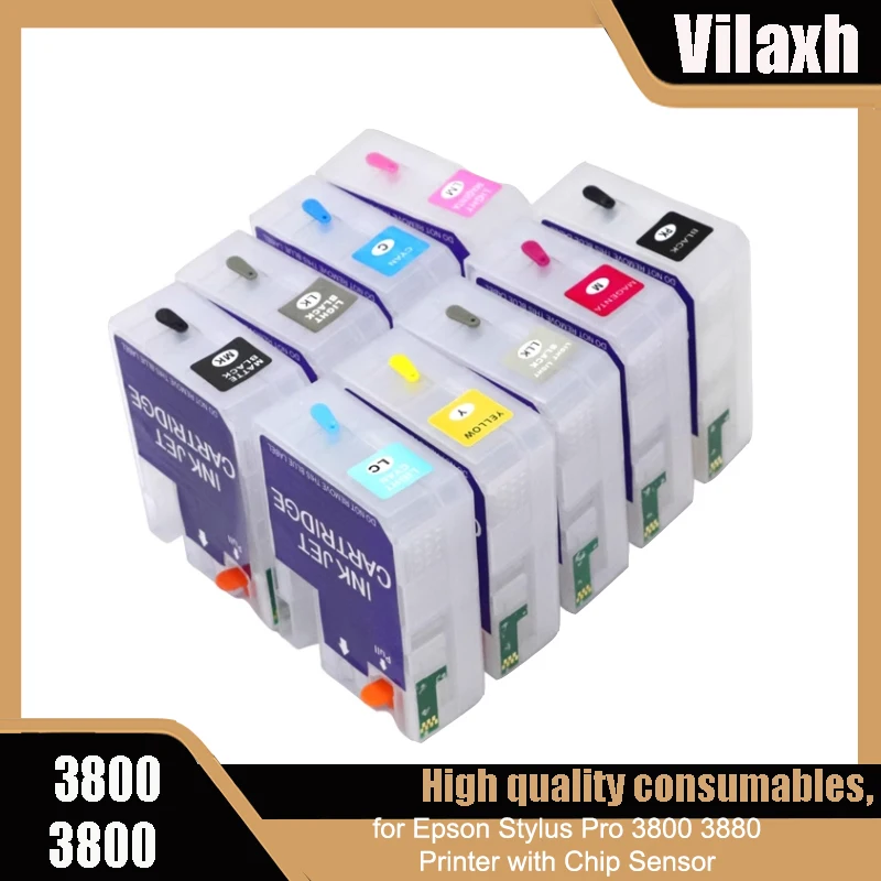 Vilaxh 9 шт. пустые многоразовые картриджи, совместимые для epson PRO3880 pro 3880 с чипом автоматического сброса 80 мл T5801 Vilaxh 9 шт. пустые многоразовые картриджи, совместимые для epson PRO3880 pro 3880 с чипом автоматического сброса 80 мл T5801